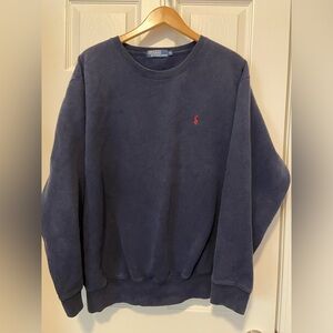 Polo Ralph Lauren Sweatshirt Men's XL Crew Neck Navy Blue Cotton Red Pony